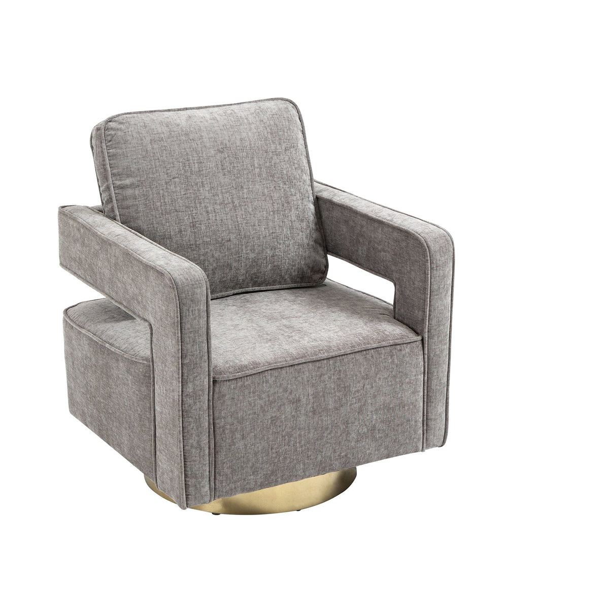 THE FURNITURE CO. Swivel Chair Open Back Gray Chenille Swivel Accent Chair With Gold Stainless Steel Base
