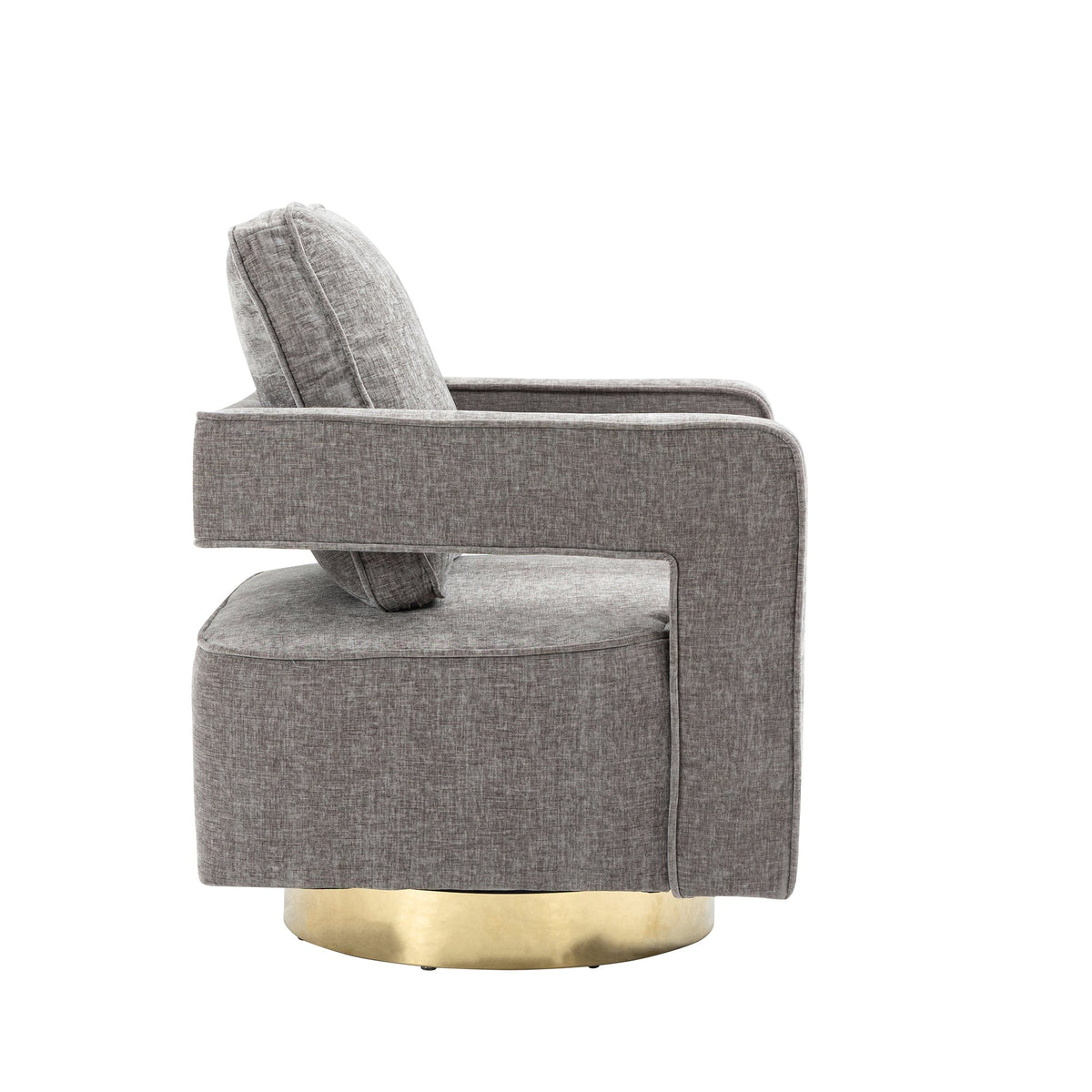 THE FURNITURE CO. Swivel Chair Open Back Gray Chenille Swivel Accent Chair With Gold Stainless Steel Base