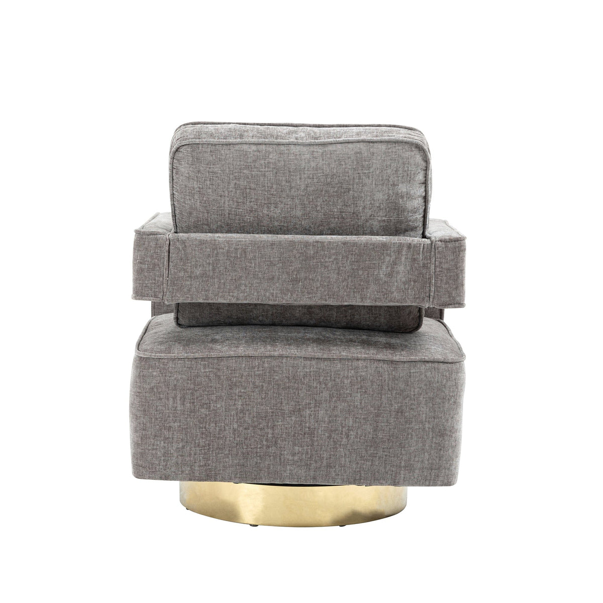 THE FURNITURE CO. Swivel Chair Open Back Gray Chenille Swivel Accent Chair With Gold Stainless Steel Base