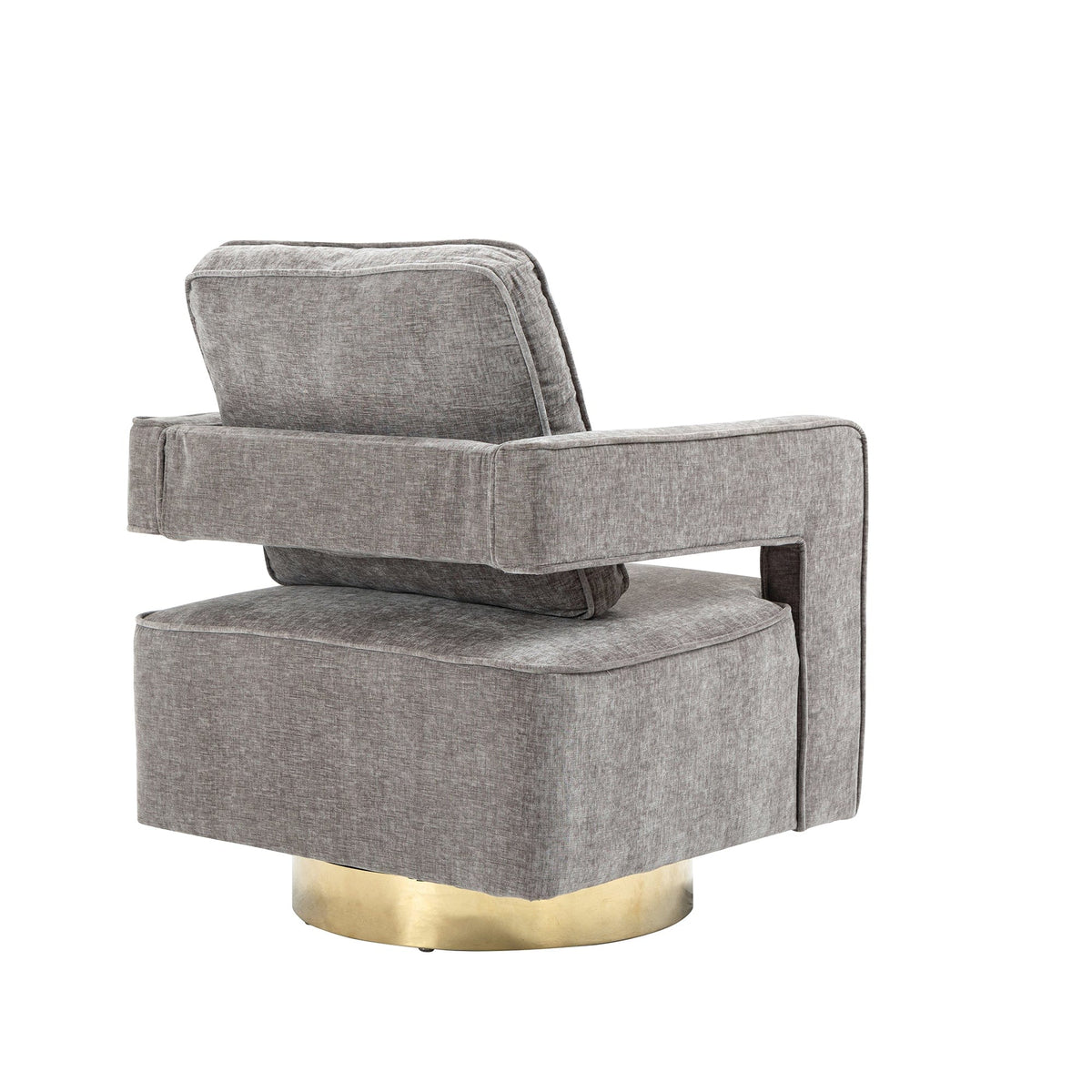 THE FURNITURE CO. Swivel Chair Open Back Gray Chenille Swivel Accent Chair With Gold Stainless Steel Base