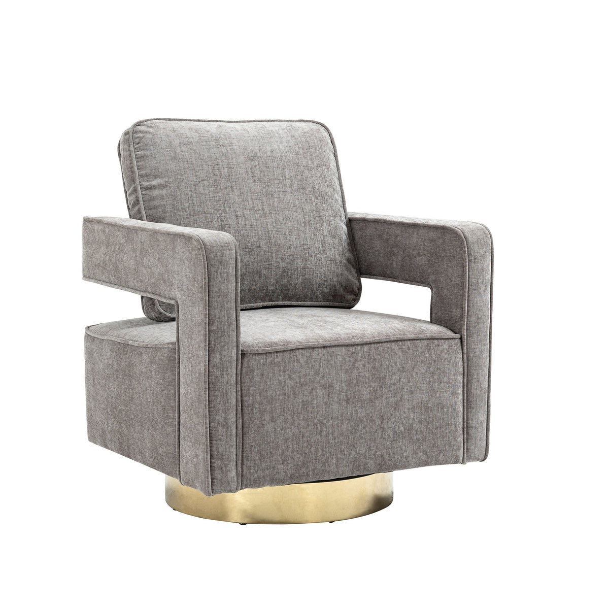 THE FURNITURE CO. Swivel Chair Open Back Gray Chenille Swivel Accent Chair With Gold Stainless Steel Base