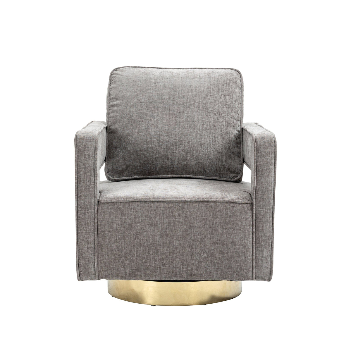 THE FURNITURE CO. Swivel Chair Open Back Gray Chenille Swivel Accent Chair With Gold Stainless Steel Base