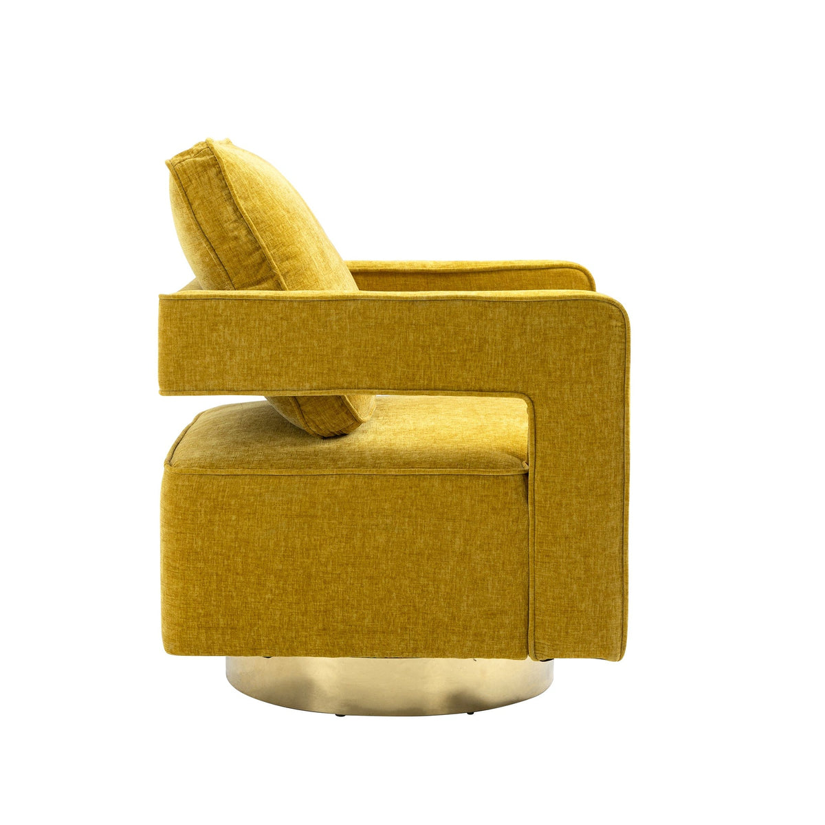 THE FURNITURE CO. Swivel Chair Open Back Mustard Chenille Swivel Accent Chair With Gold Stainless Steel Base