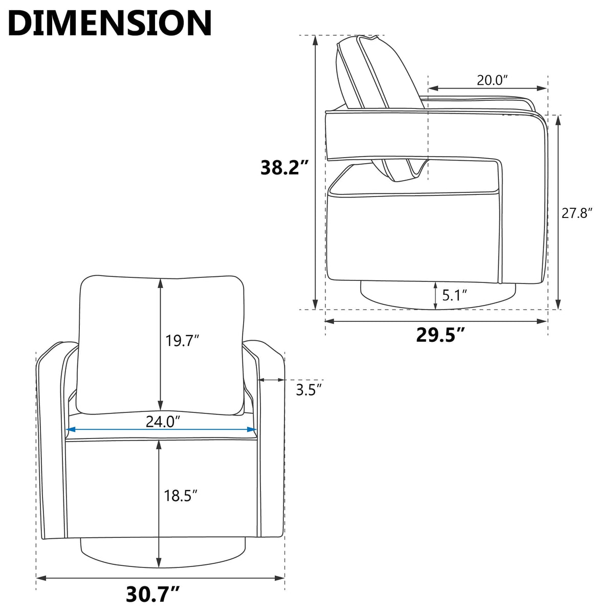 THE FURNITURE CO. Swivel Chair Open Back Navy Chenille Swivel Accent Chair With Gold Stainless Steel Base