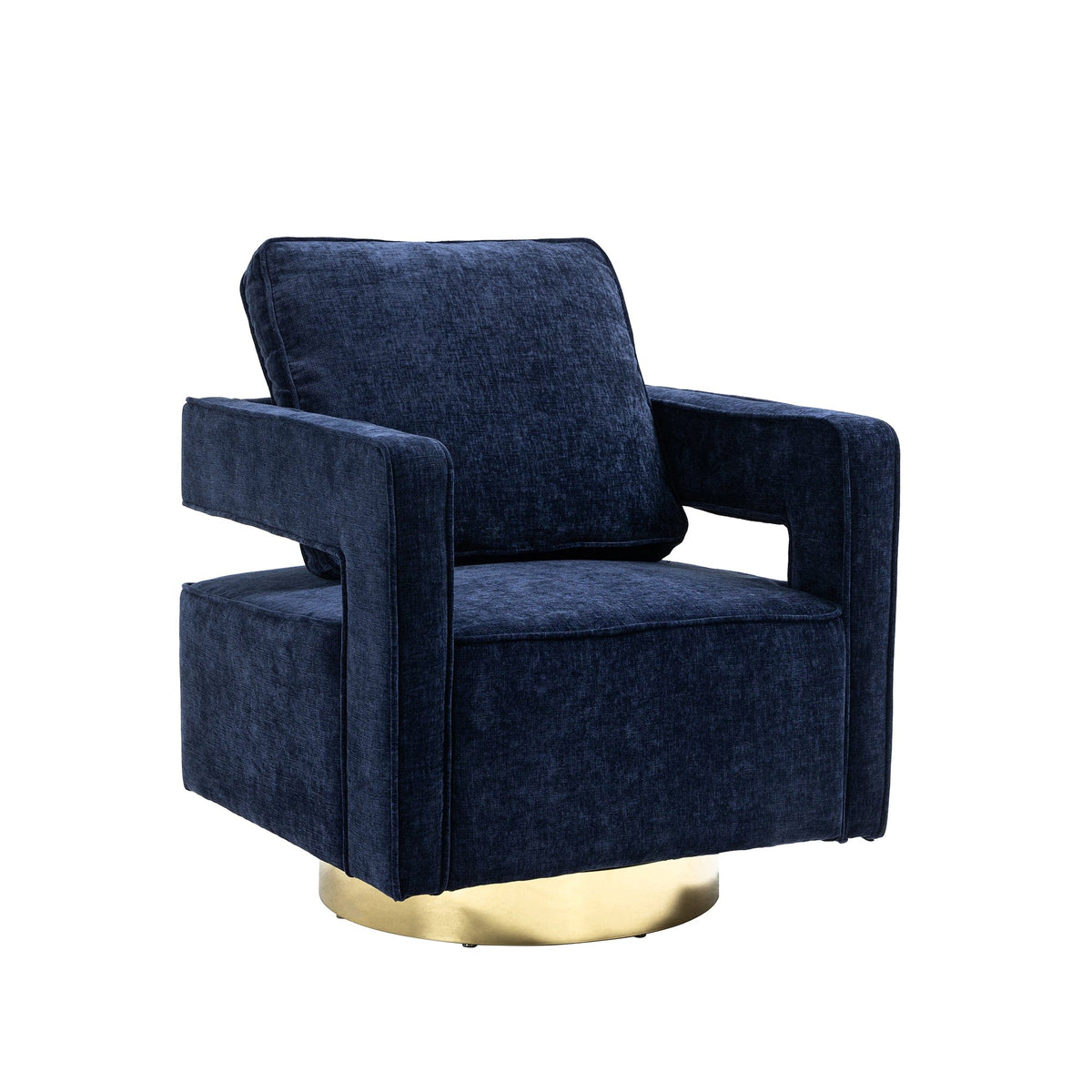 THE FURNITURE CO. Swivel Chair Open Back Navy Chenille Swivel Accent Chair With Gold Stainless Steel Base