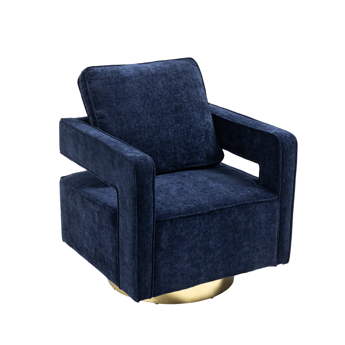 THE FURNITURE CO. Swivel Chair Open Back Navy Chenille Swivel Accent Chair With Gold Stainless Steel Base