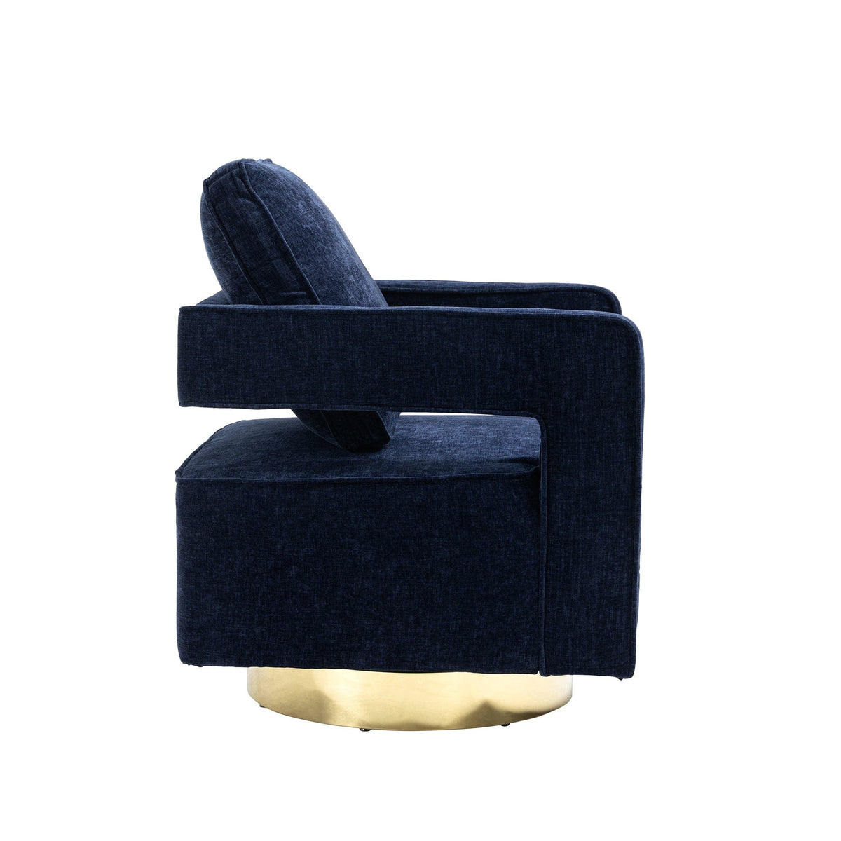 THE FURNITURE CO. Swivel Chair Open Back Navy Chenille Swivel Accent Chair With Gold Stainless Steel Base