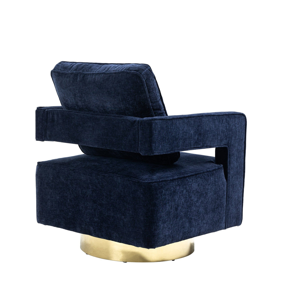 THE FURNITURE CO. Swivel Chair Open Back Navy Chenille Swivel Accent Chair With Gold Stainless Steel Base