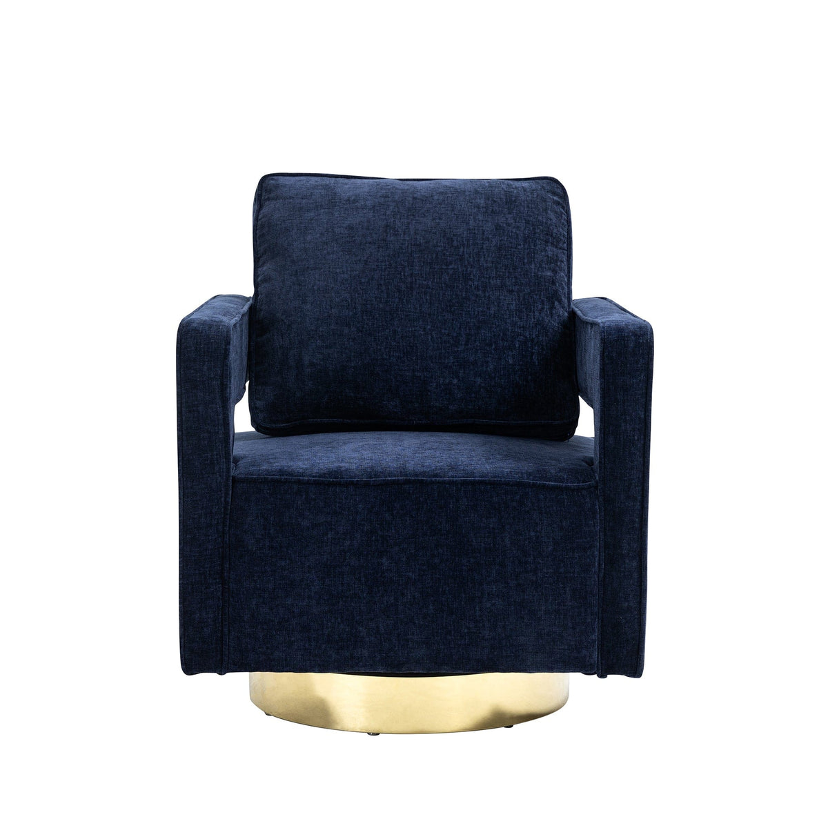 THE FURNITURE CO. Swivel Chair Open Back Navy Chenille Swivel Accent Chair With Gold Stainless Steel Base