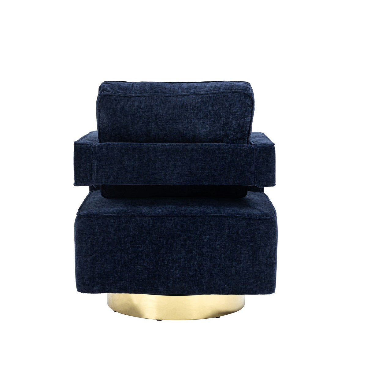 THE FURNITURE CO. Swivel Chair Open Back Navy Chenille Swivel Accent Chair With Gold Stainless Steel Base