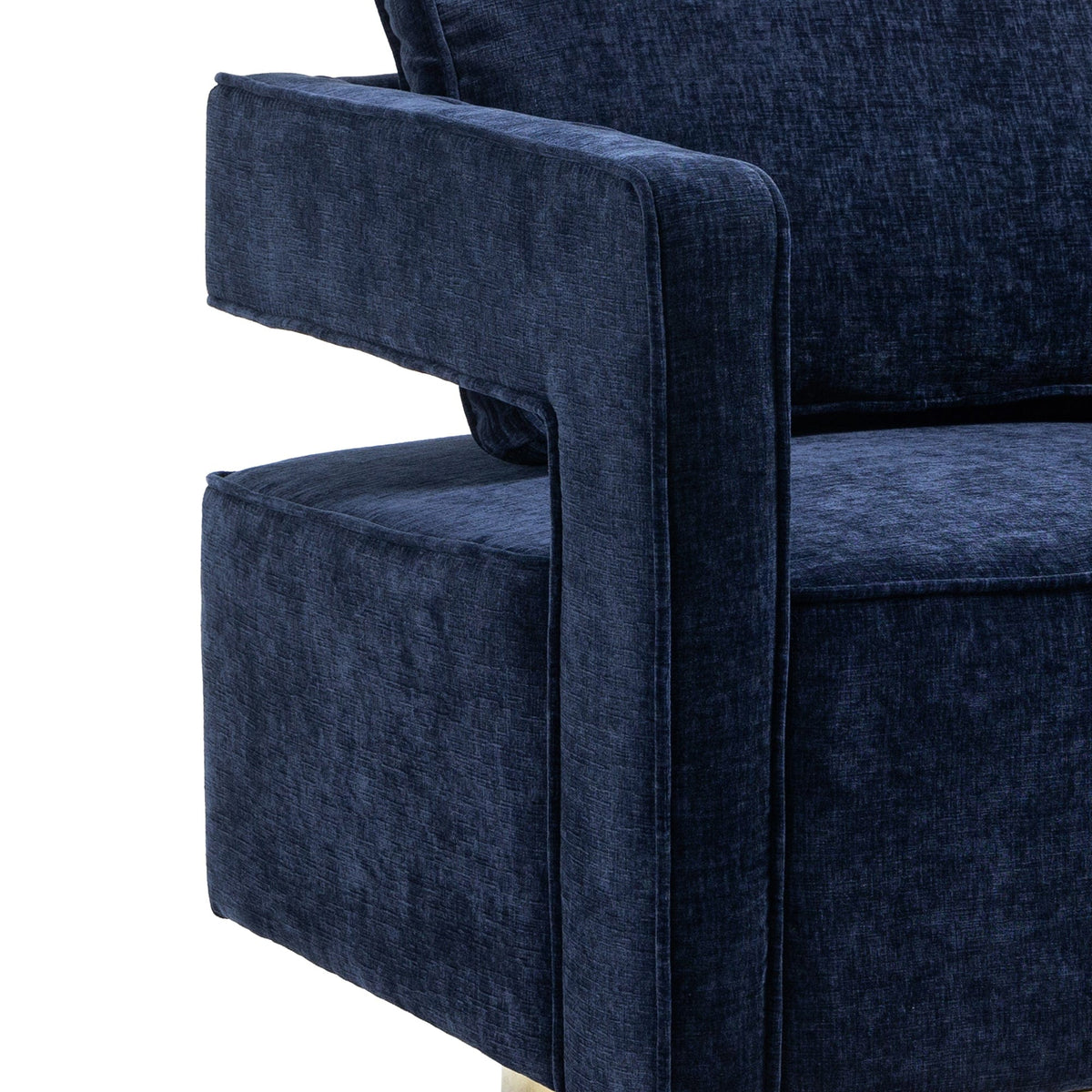THE FURNITURE CO. Swivel Chair Open Back Navy Chenille Swivel Accent Chair With Gold Stainless Steel Base