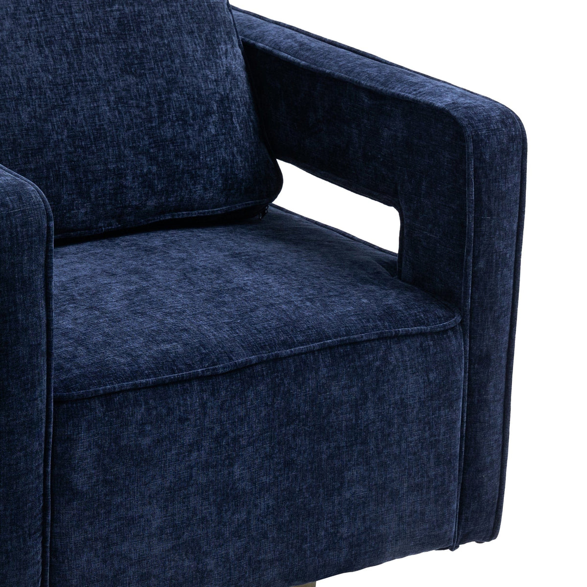 THE FURNITURE CO. Swivel Chair Open Back Navy Chenille Swivel Accent Chair With Gold Stainless Steel Base
