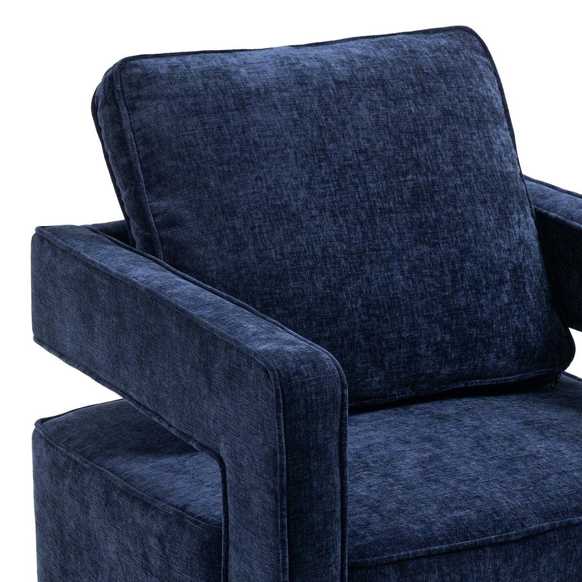 THE FURNITURE CO. Swivel Chair Open Back Navy Chenille Swivel Accent Chair With Gold Stainless Steel Base