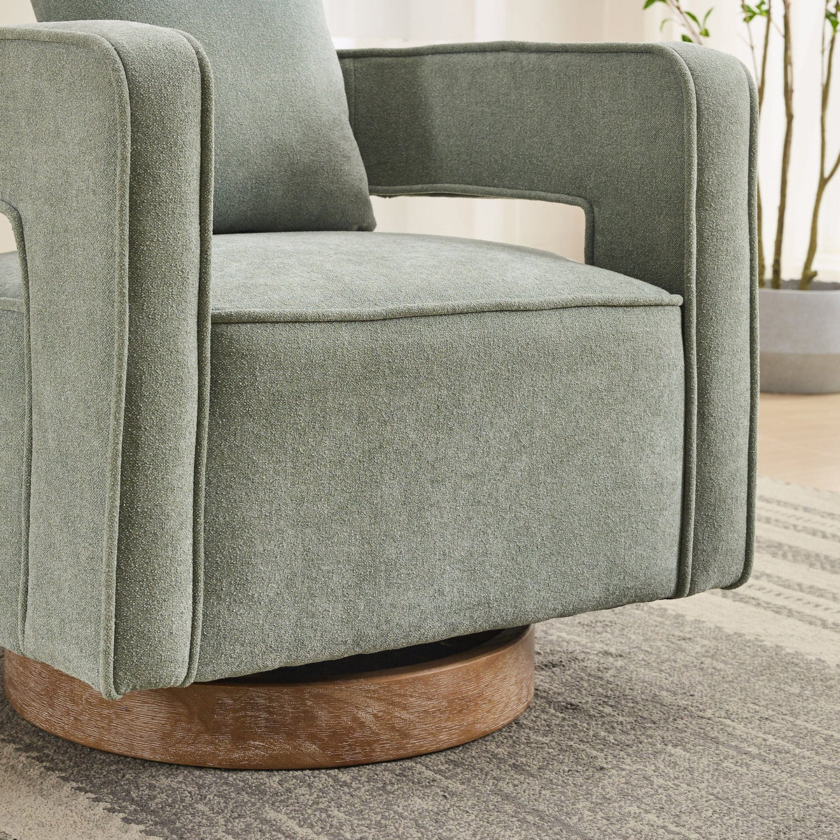 THE FURNITURE CO. Swivel Chair Pale Green Swivel Accent Chair with Weathered Solid Wood Base