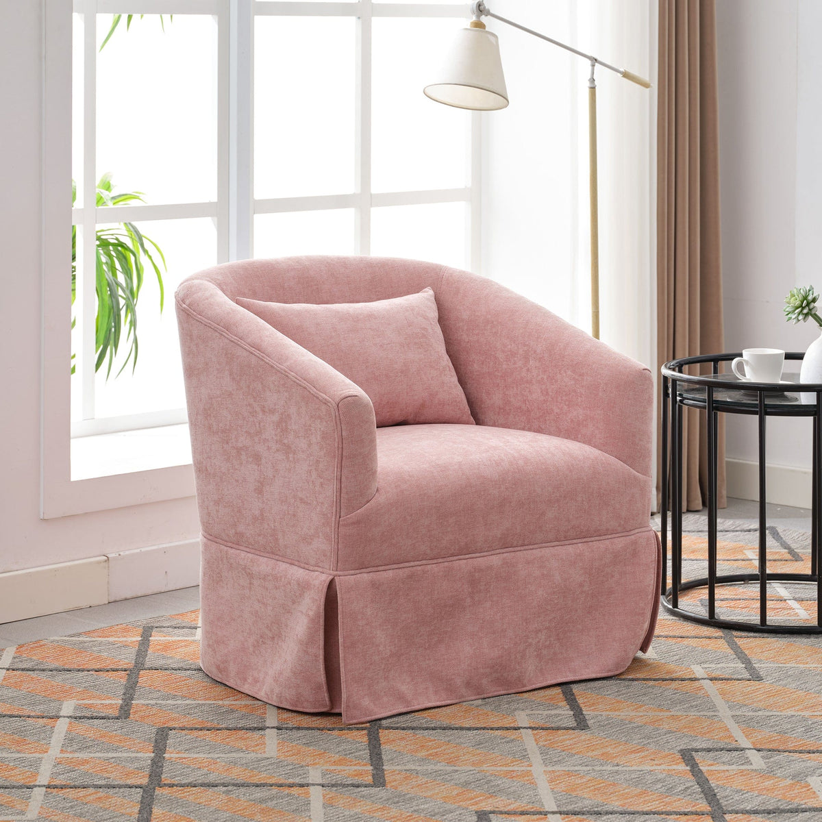 THE FURNITURE CO. Swivel Chair Pink Linen Blend Swivel Accent Armchair