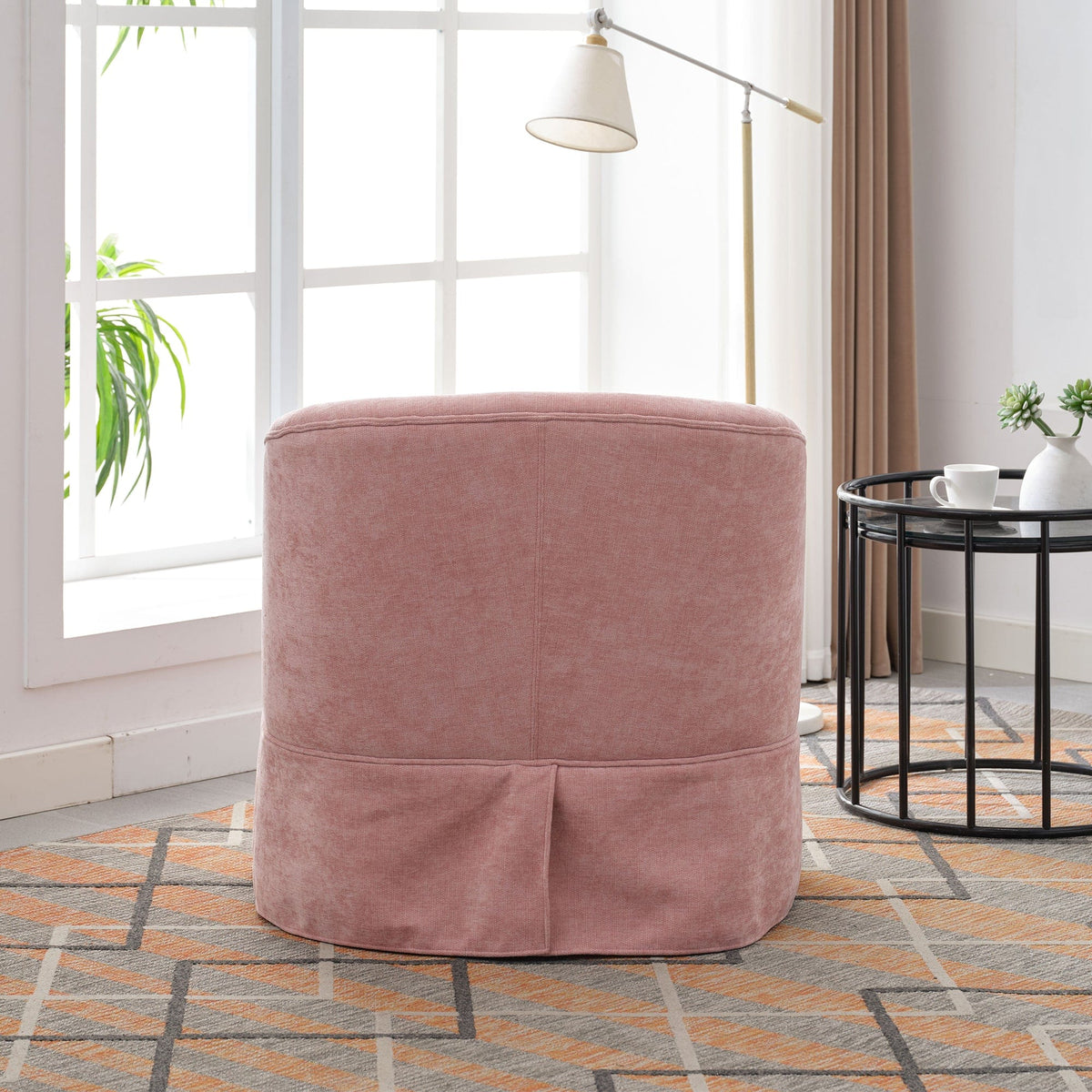 THE FURNITURE CO. Swivel Chair Pink Linen Blend Swivel Accent Armchair