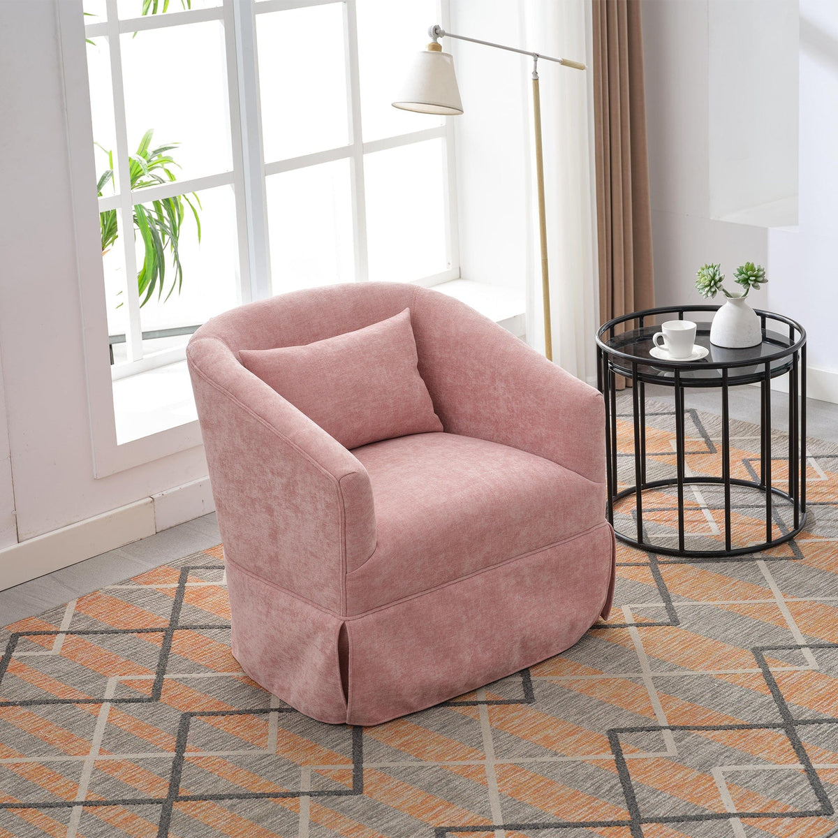 THE FURNITURE CO. Swivel Chair Pink Linen Blend Swivel Accent Armchair
