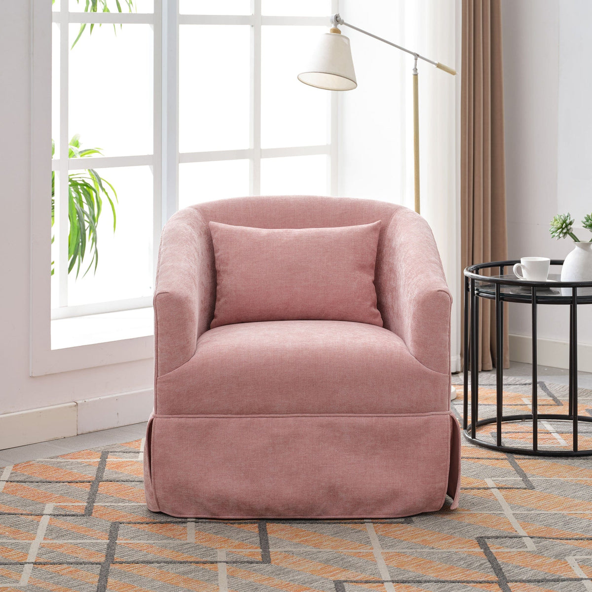 THE FURNITURE CO. Swivel Chair Pink Linen Blend Swivel Accent Armchair