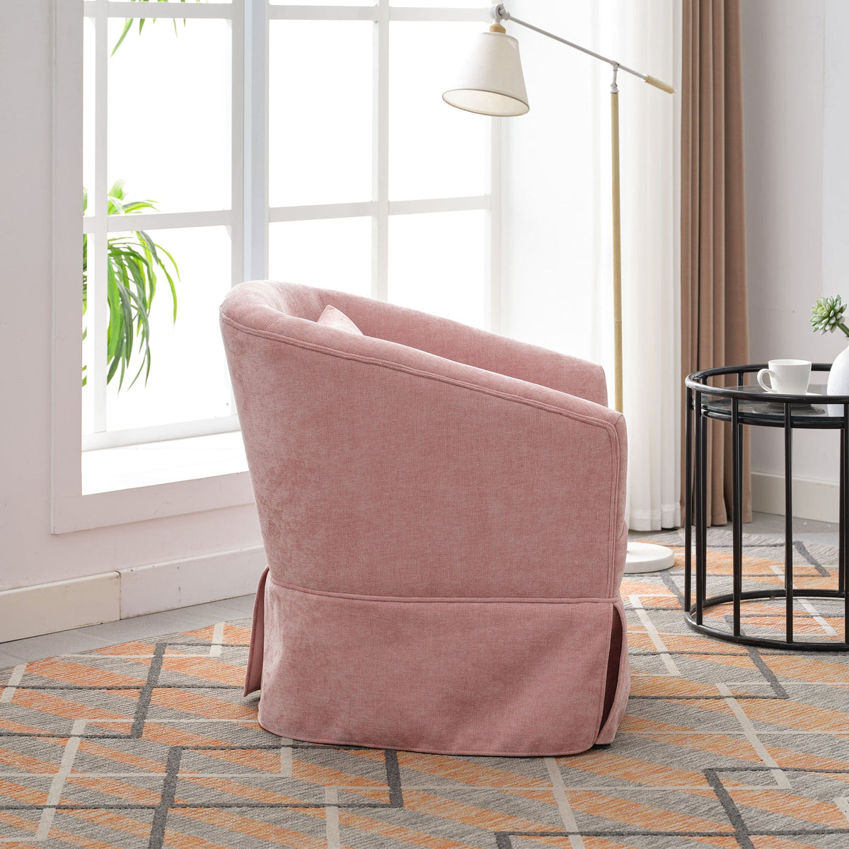 THE FURNITURE CO. Swivel Chair Pink Linen Blend Swivel Accent Armchair