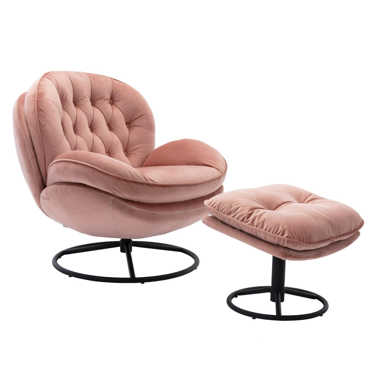 THE FURNITURE CO. Swivel Chair Pink Velvet Accent Chair with Ottoman Set