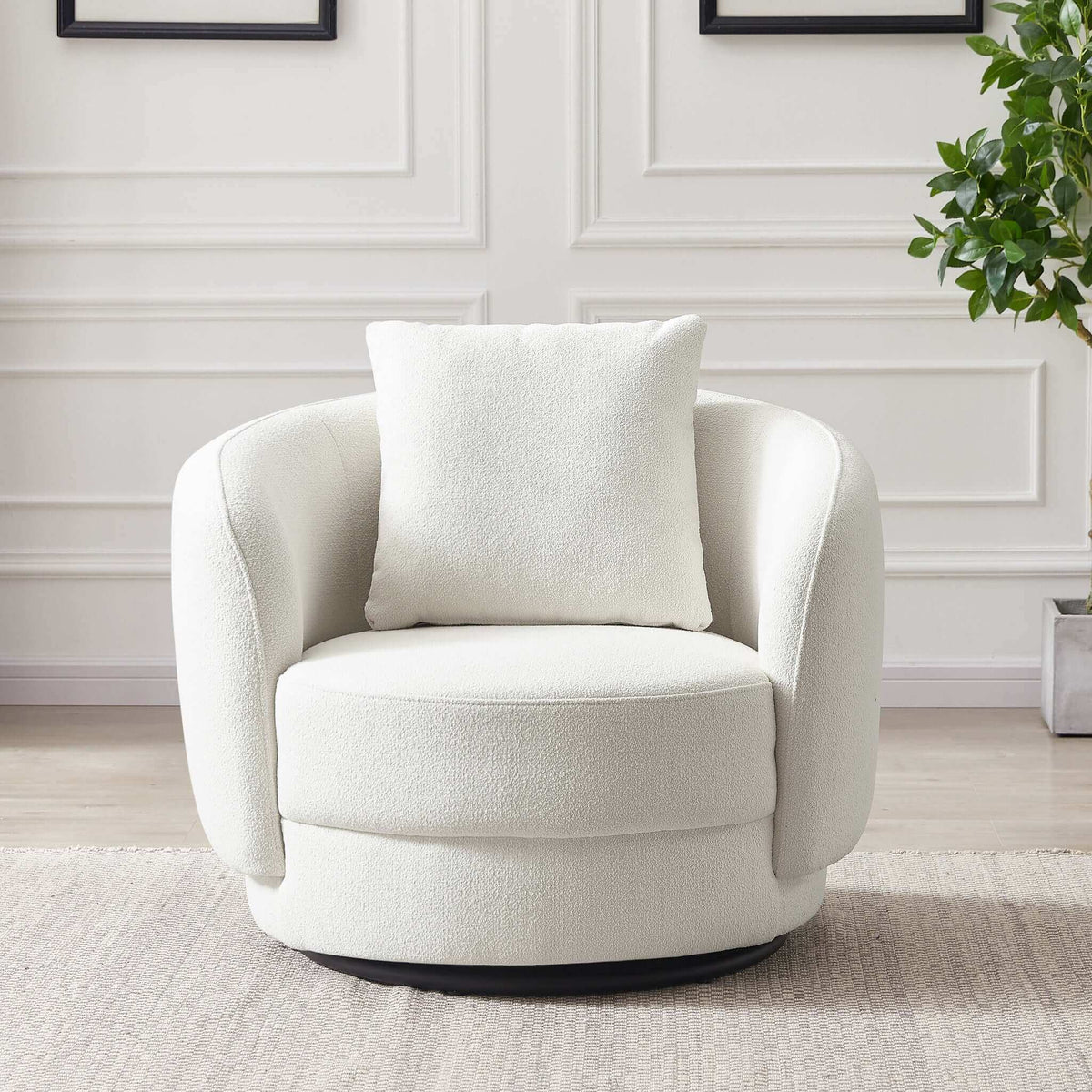 THE FURNITURE CO. Swivel Chair Plush Grey Boucle Lounge Chair for Stylish Living Spaces