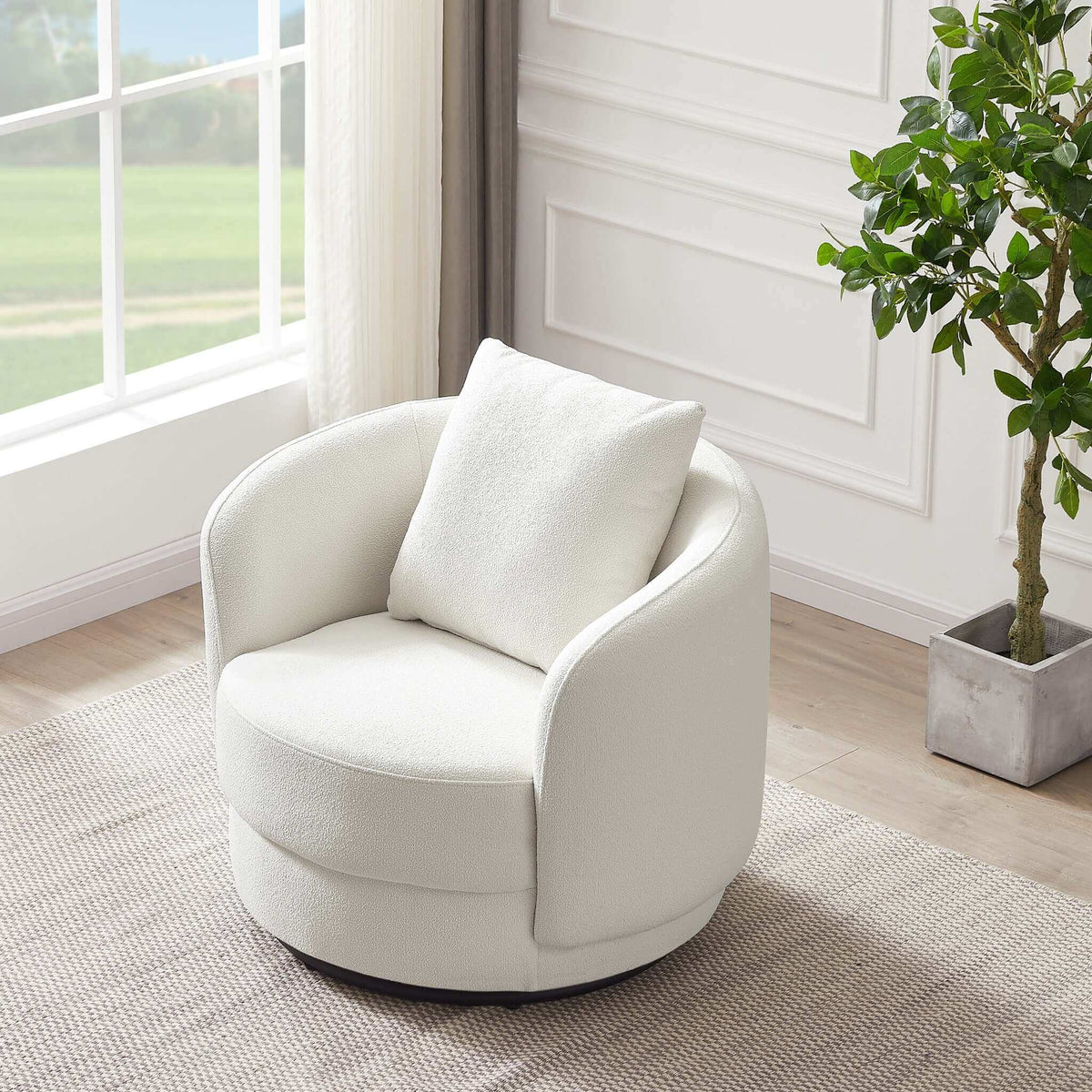 THE FURNITURE CO. Swivel Chair Plush Grey Boucle Lounge Chair for Stylish Living Spaces
