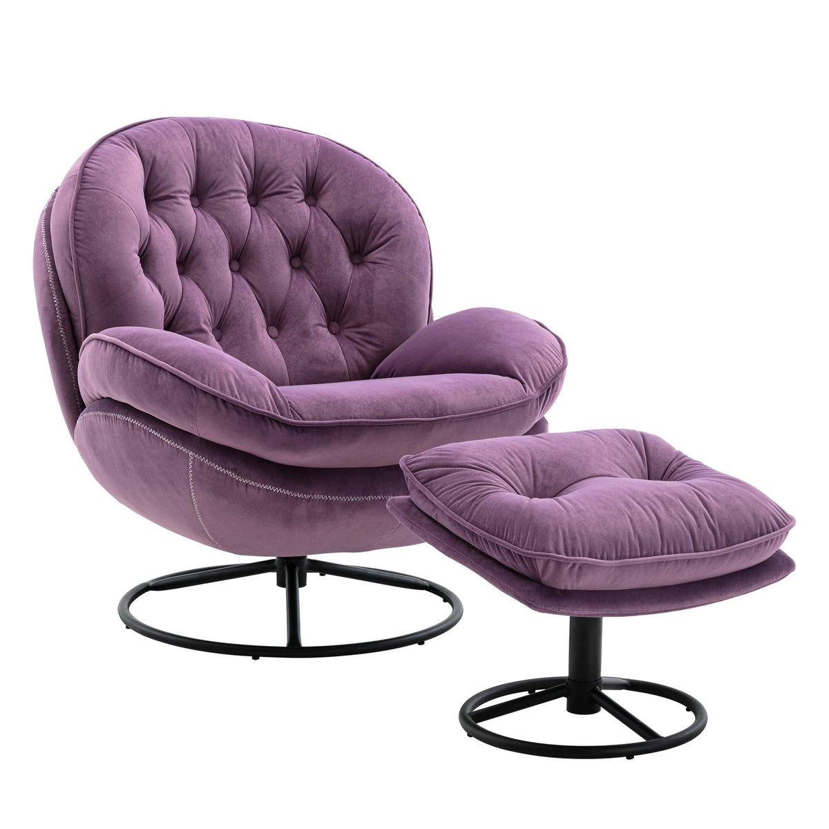 THE FURNITURE CO. Swivel Chair Purple Velvet Upholstered Chair with Ottoman