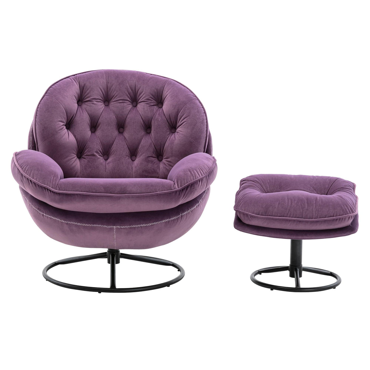 THE FURNITURE CO. Swivel Chair Purple Velvet Upholstered Chair with Ottoman