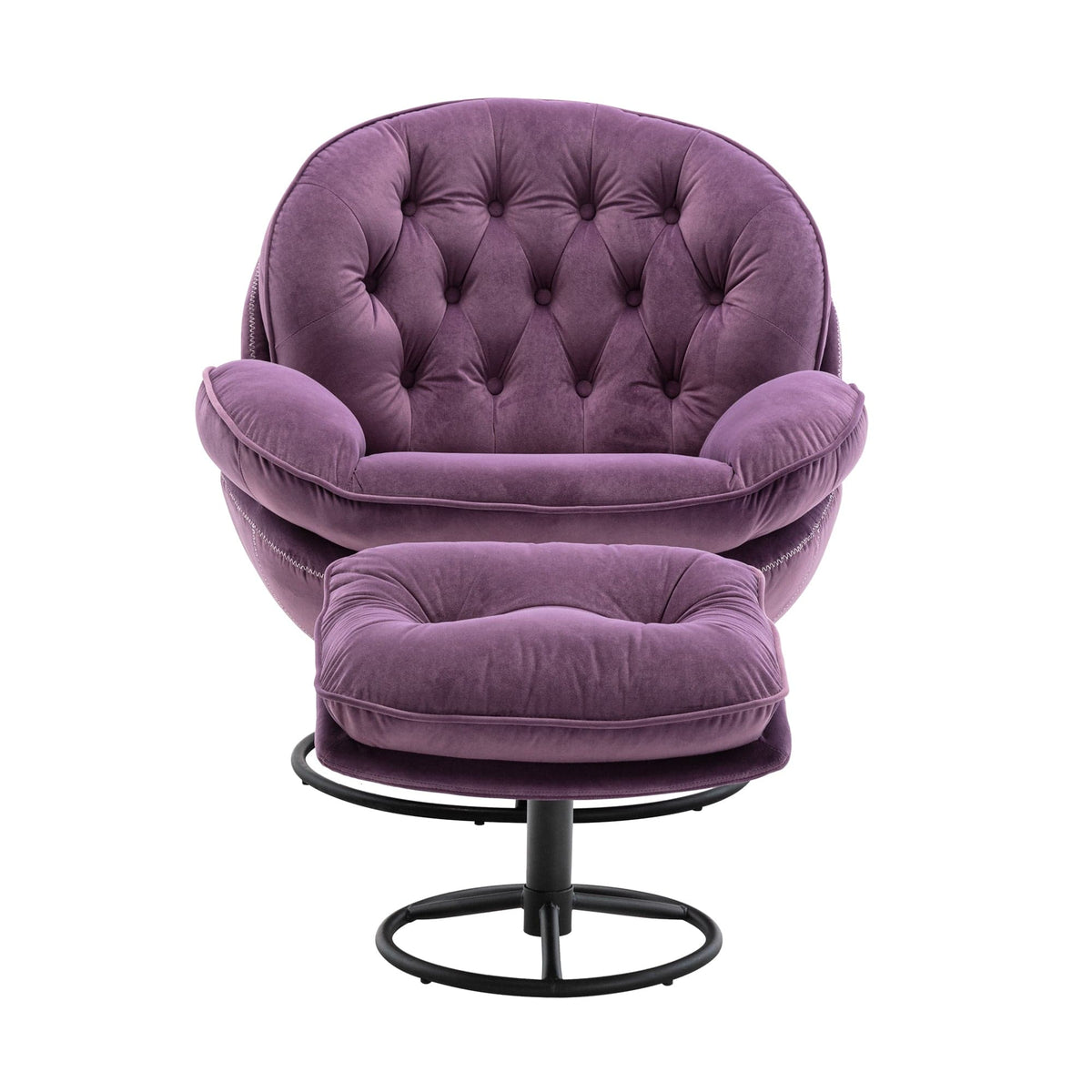 THE FURNITURE CO. Swivel Chair Purple Velvet Upholstered Chair with Ottoman