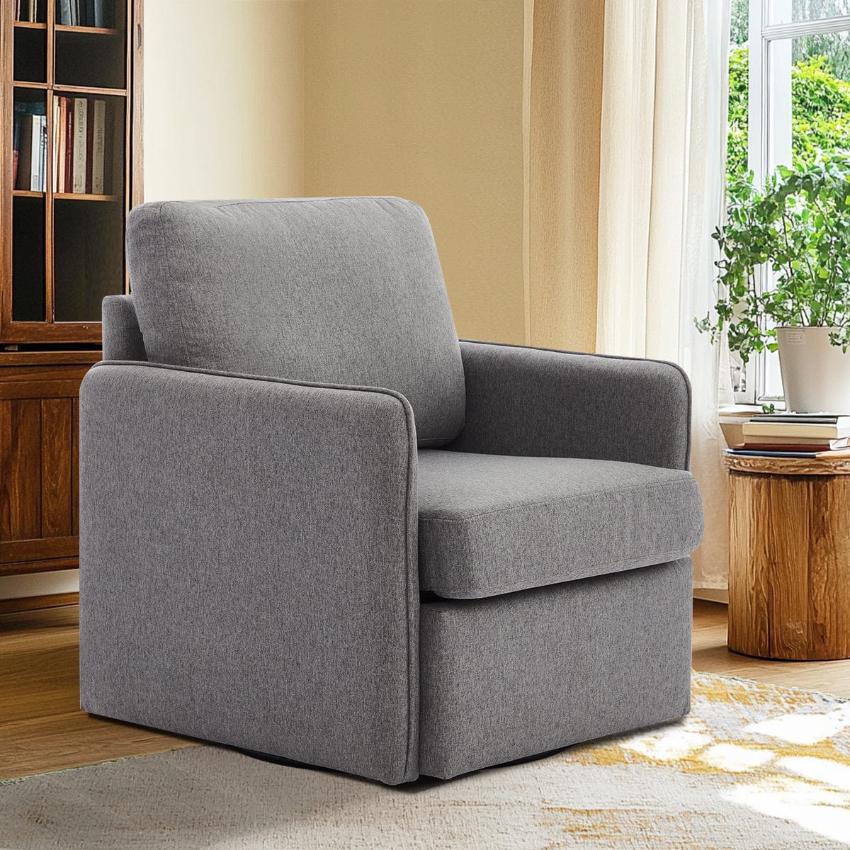 THE FURNITURE CO. Swivel Chair Swivel Accent Chair - Modern Fabric Armchair with Metal Base