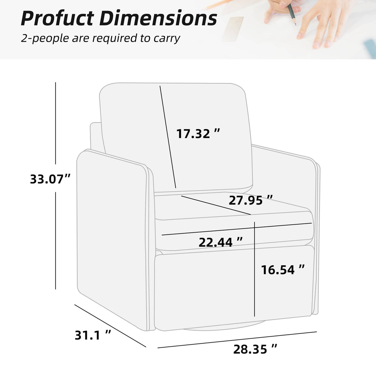 THE FURNITURE CO. Swivel Chair Swivel Accent Chair - Modern Fabric Armchair with Metal Base