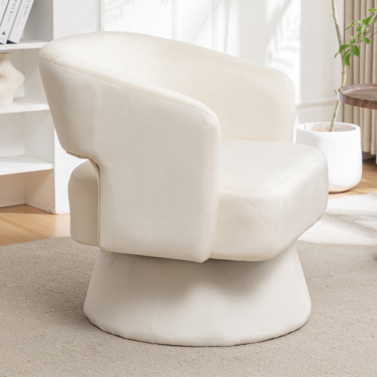 THE FURNITURE CO. Swivel Chair Swivel Barrel Accent Chair In White Velvet