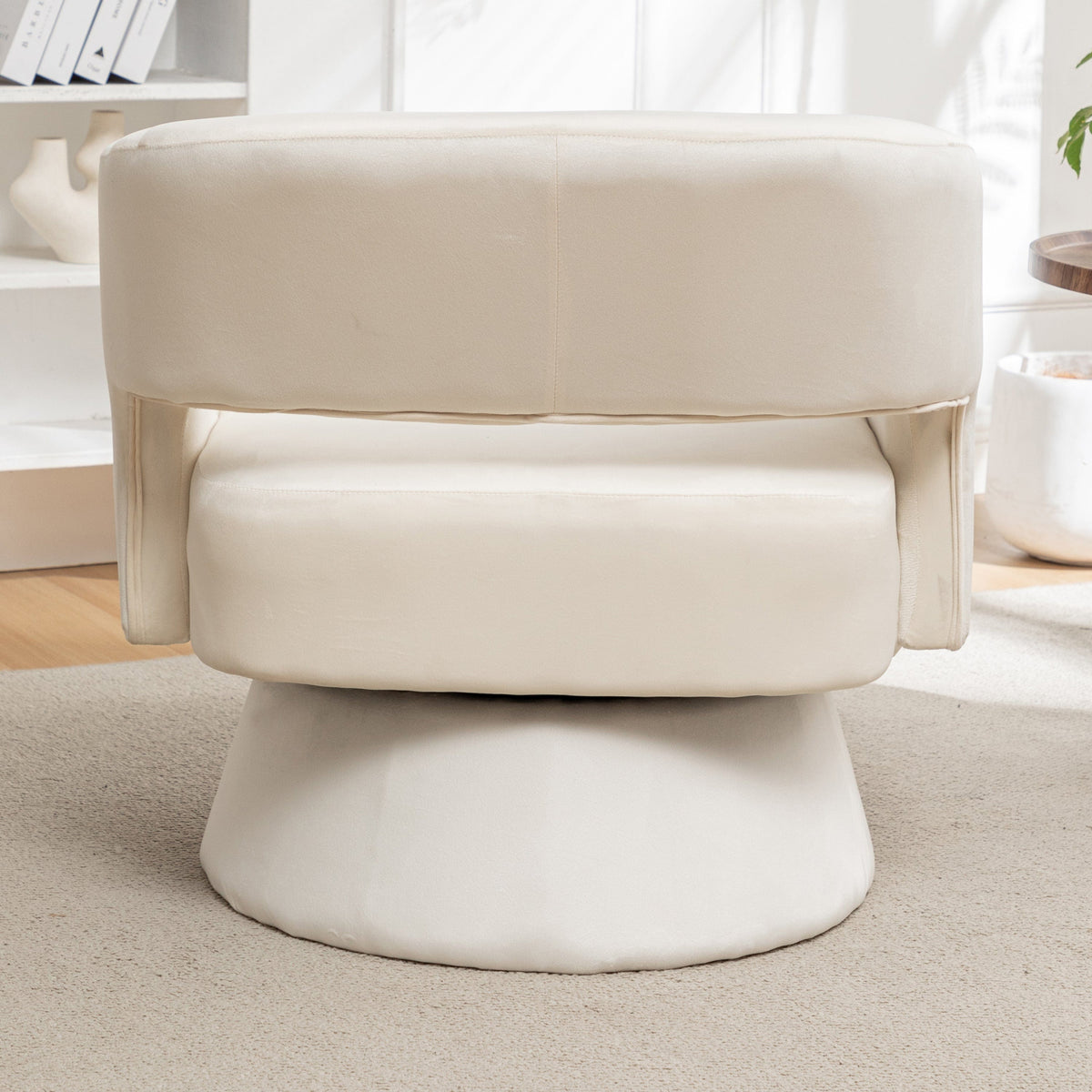 THE FURNITURE CO. Swivel Chair Swivel Barrel Accent Chair In White Velvet