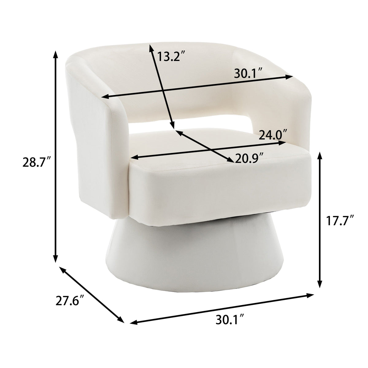 THE FURNITURE CO. Swivel Chair Swivel Barrel Accent Chair In White Velvet
