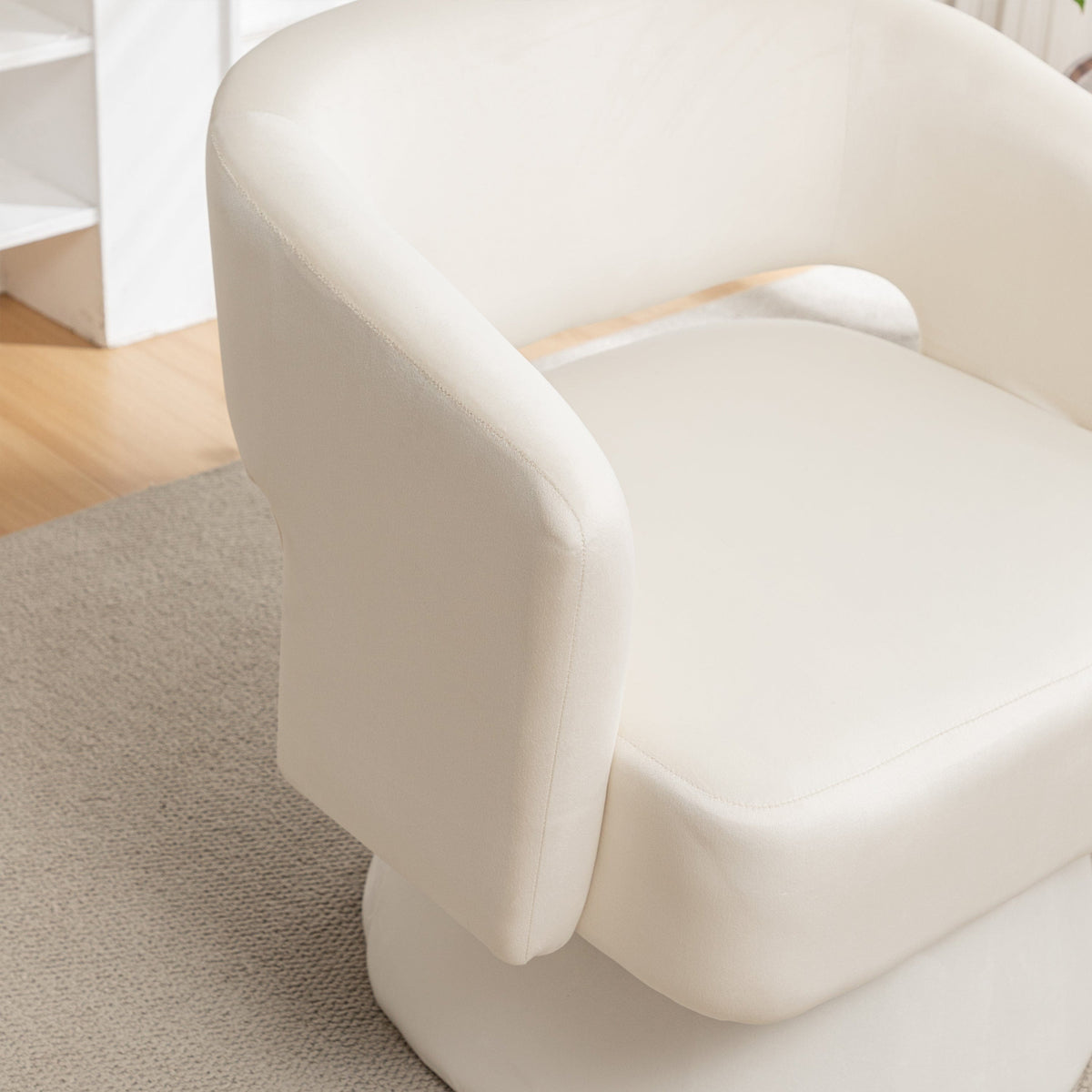 THE FURNITURE CO. Swivel Chair Swivel Barrel Accent Chair In White Velvet