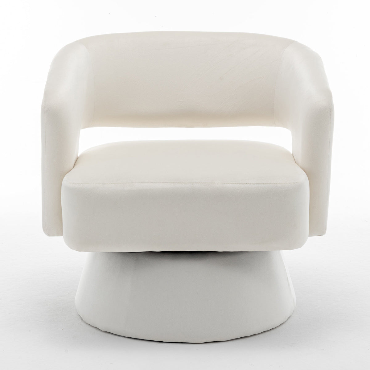 THE FURNITURE CO. Swivel Chair Swivel Barrel Accent Chair In White Velvet
