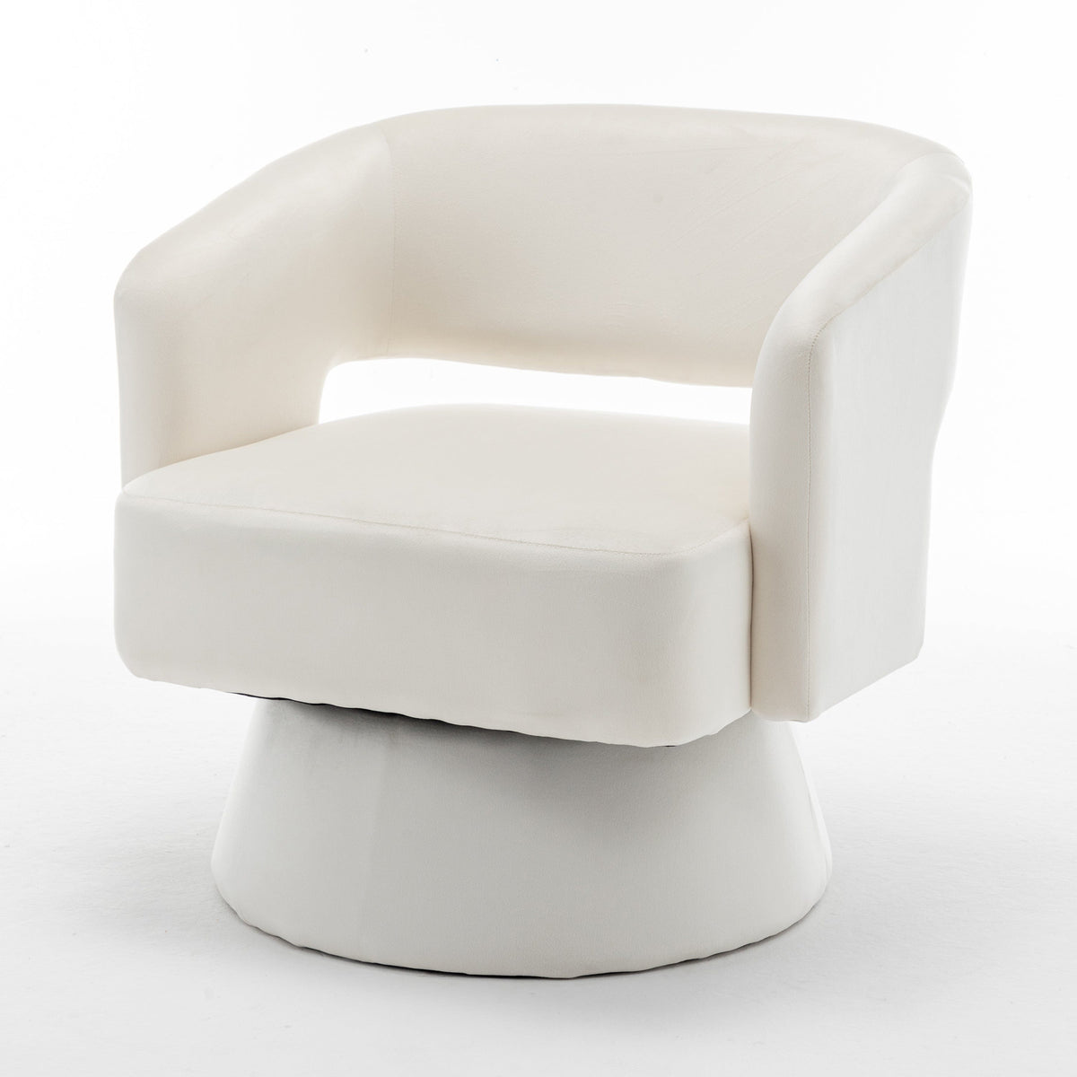 THE FURNITURE CO. Swivel Chair Swivel Barrel Accent Chair In White Velvet