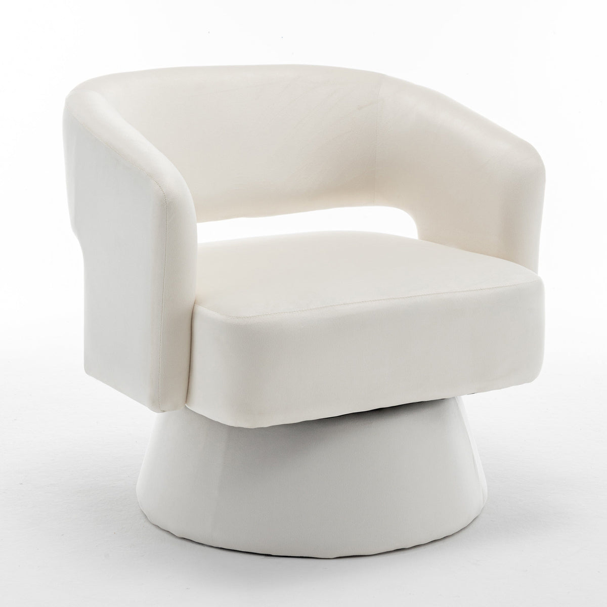 THE FURNITURE CO. Swivel Chair Swivel Barrel Accent Chair In White Velvet
