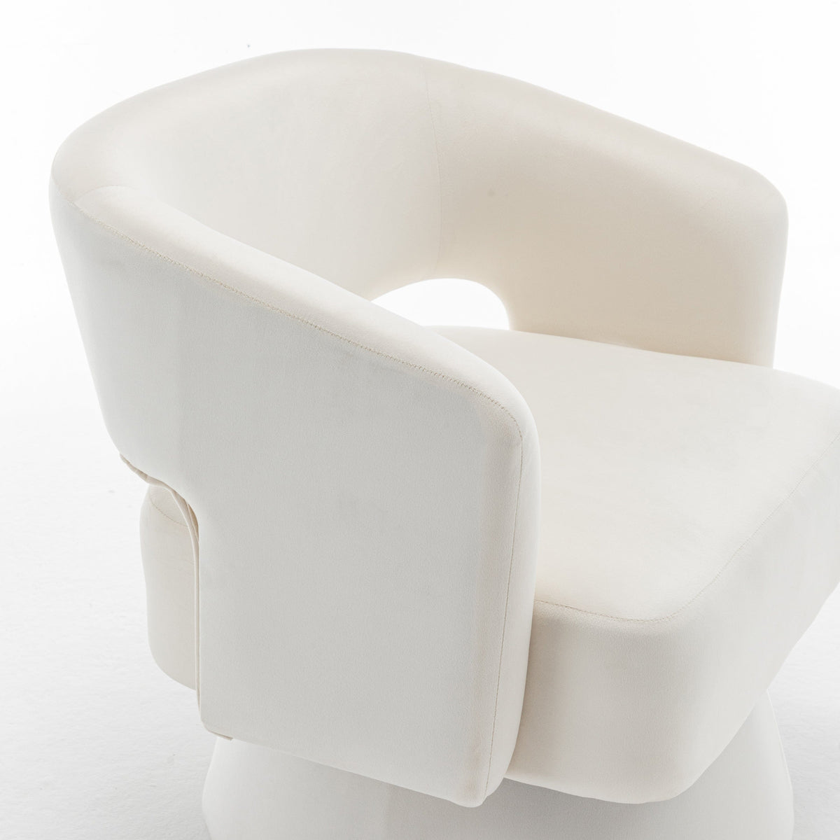 THE FURNITURE CO. Swivel Chair Swivel Barrel Accent Chair In White Velvet