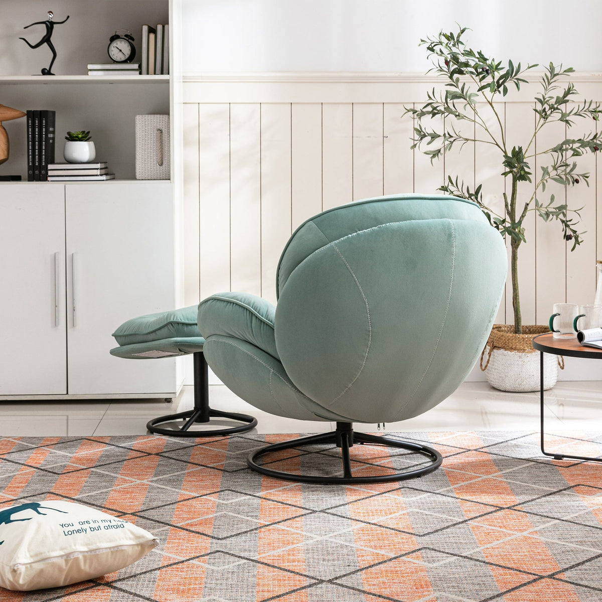 THE FURNITURE CO. Swivel Chair Teal Velvet Accent Chair with Ottoman