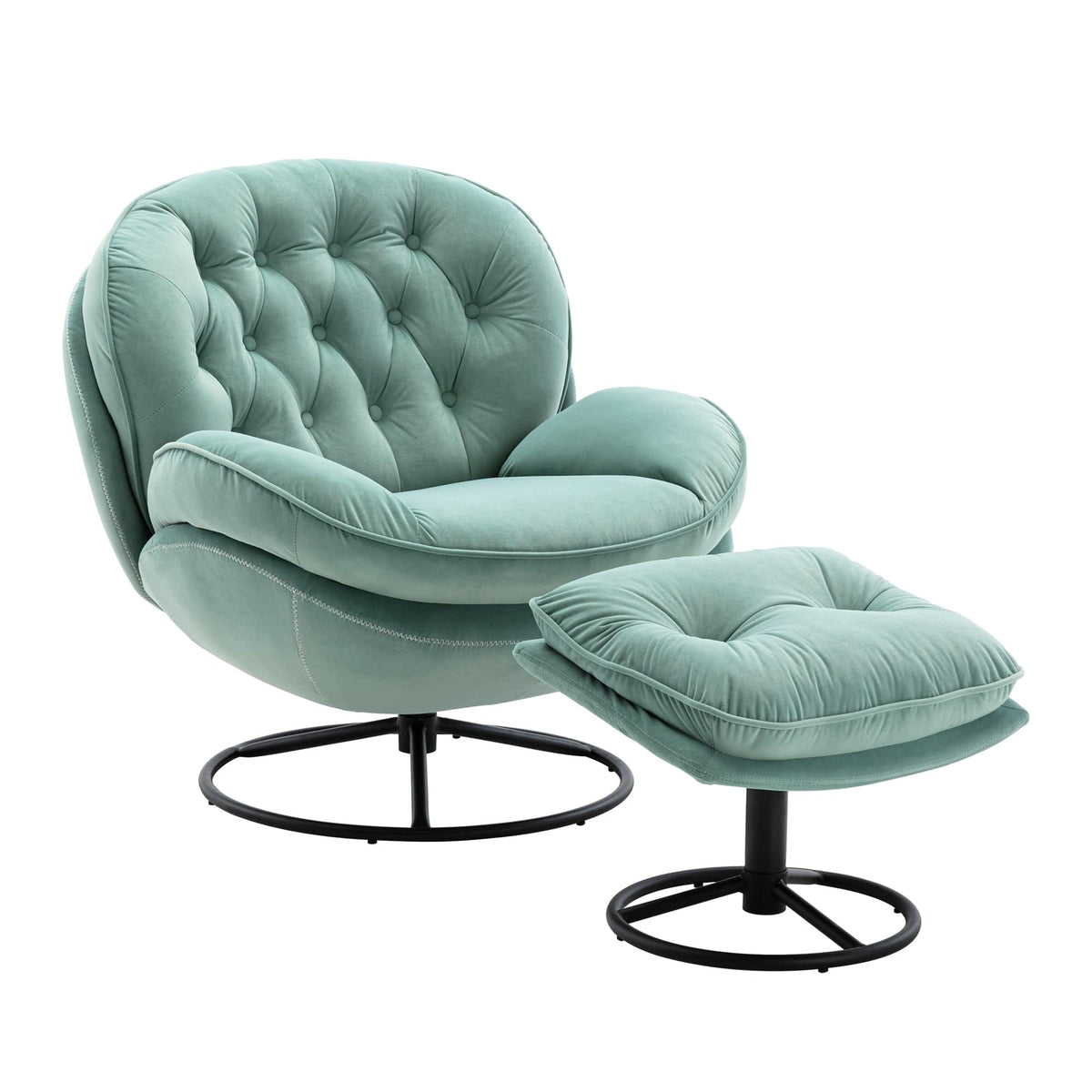 THE FURNITURE CO. Swivel Chair Teal Velvet Accent Chair with Ottoman