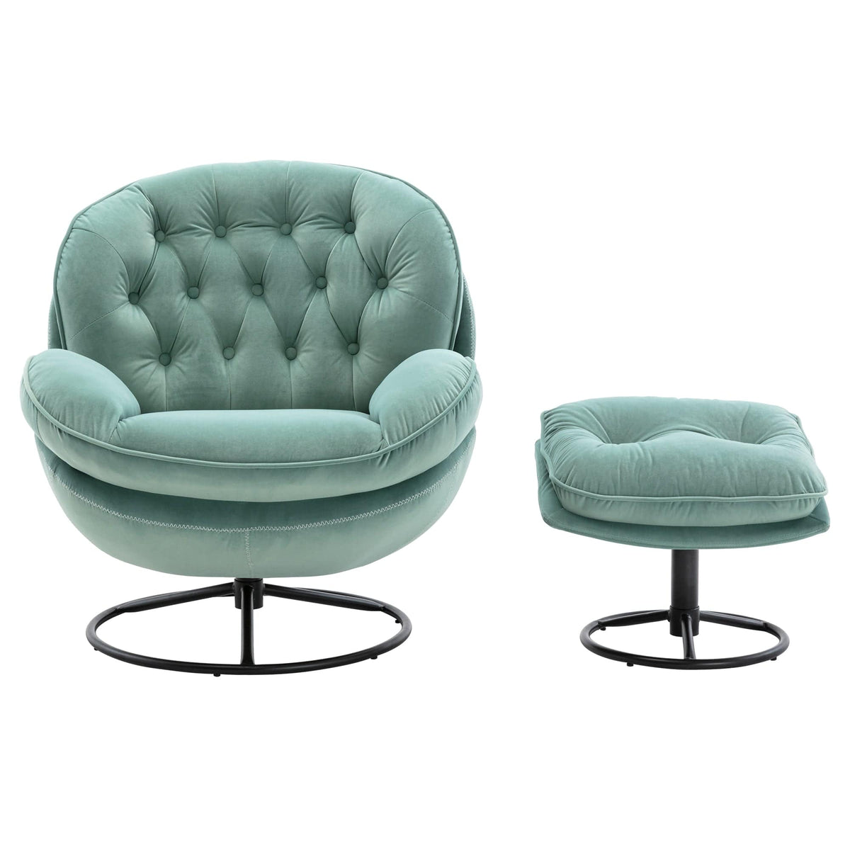 THE FURNITURE CO. Swivel Chair Teal Velvet Accent Chair with Ottoman