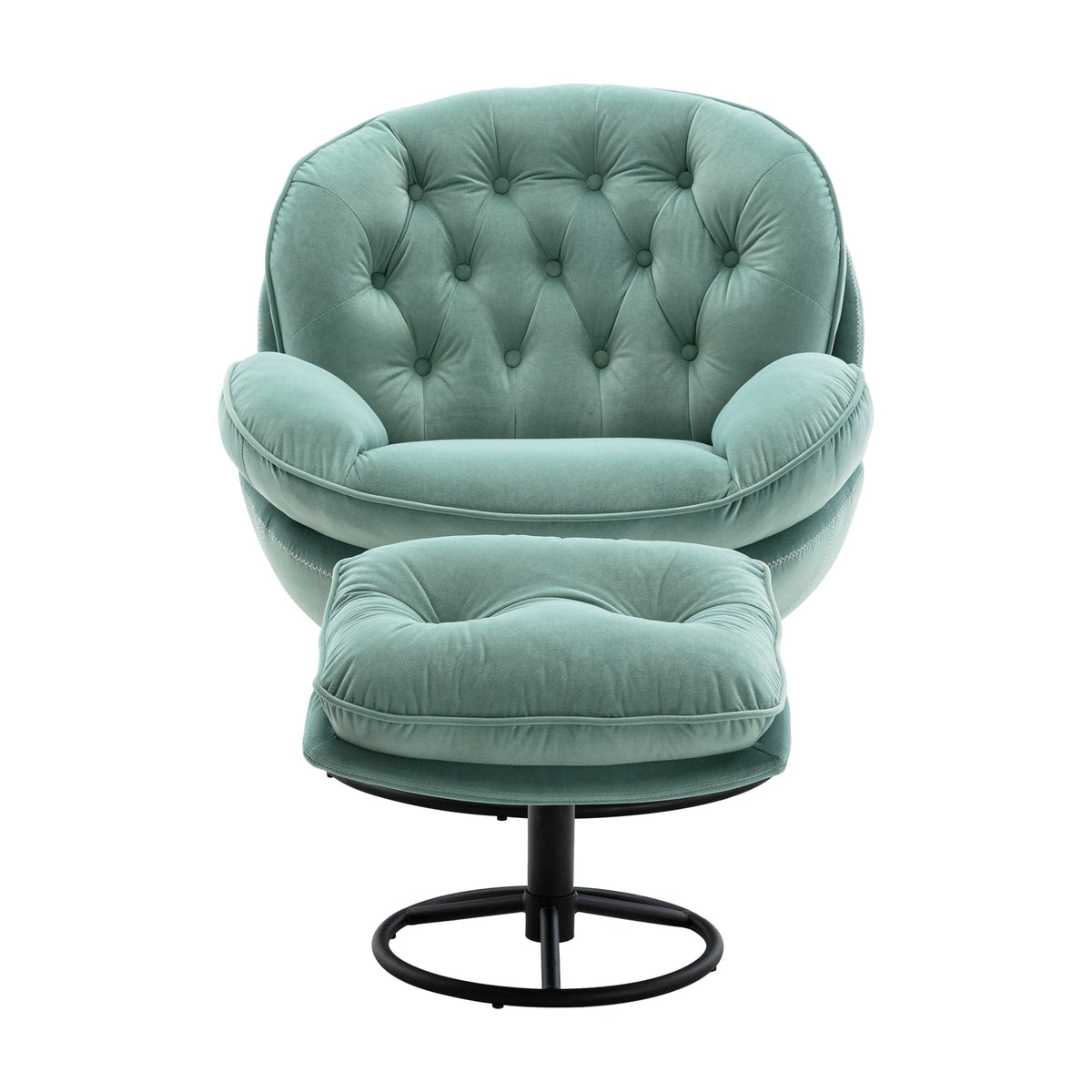 THE FURNITURE CO. Swivel Chair Teal Velvet Accent Chair with Ottoman