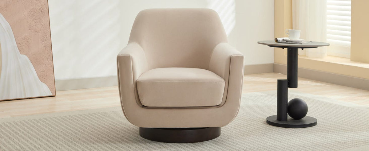 THE FURNITURE CO. Swivel Chair U-shaped Beige Velvet 360° Swivel Accent Chair
