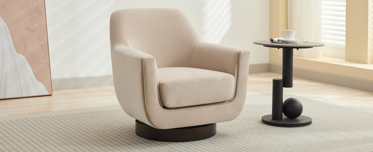 THE FURNITURE CO. Swivel Chair U-shaped Beige Velvet 360° Swivel Accent Chair