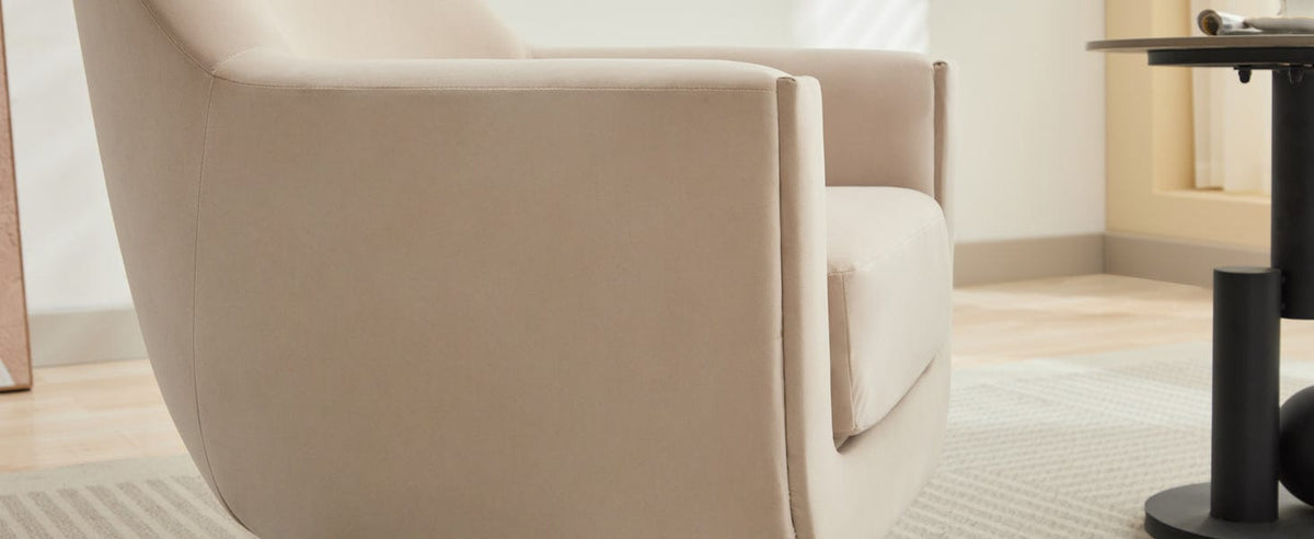 THE FURNITURE CO. Swivel Chair U-shaped Beige Velvet 360° Swivel Accent Chair