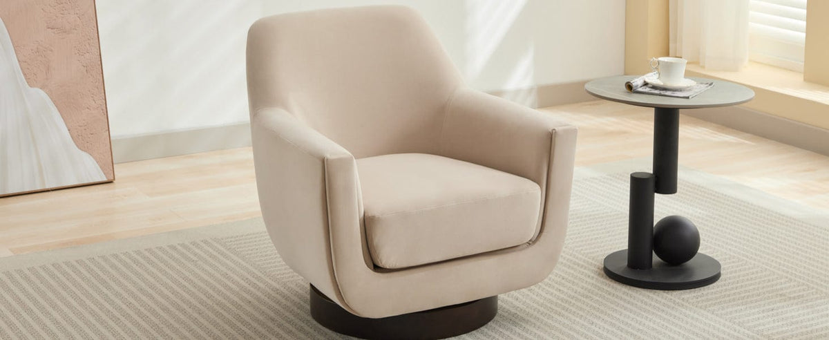 THE FURNITURE CO. Swivel Chair U-shaped Beige Velvet 360° Swivel Accent Chair