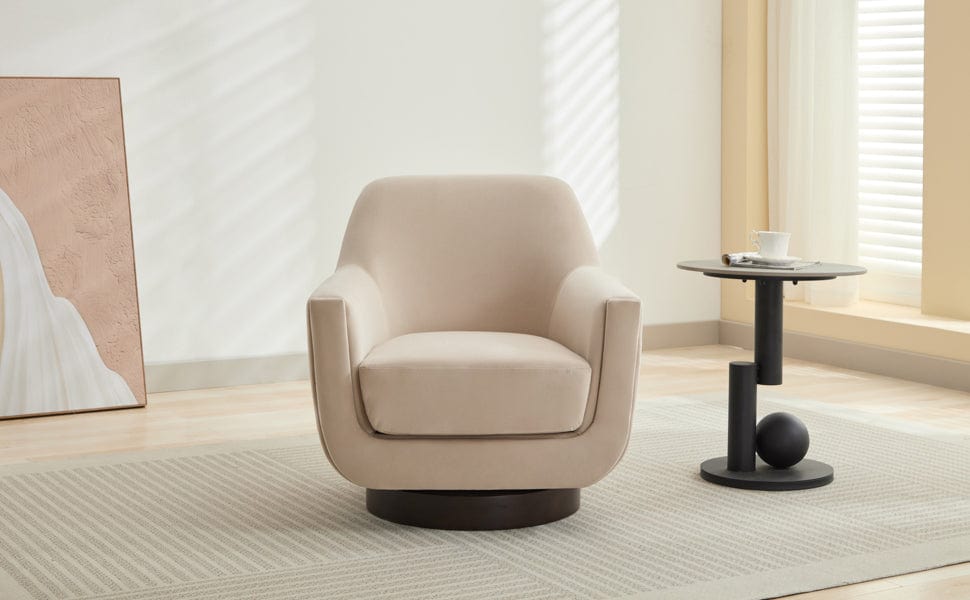 THE FURNITURE CO. Swivel Chair U-shaped Beige Velvet 360° Swivel Accent Chair