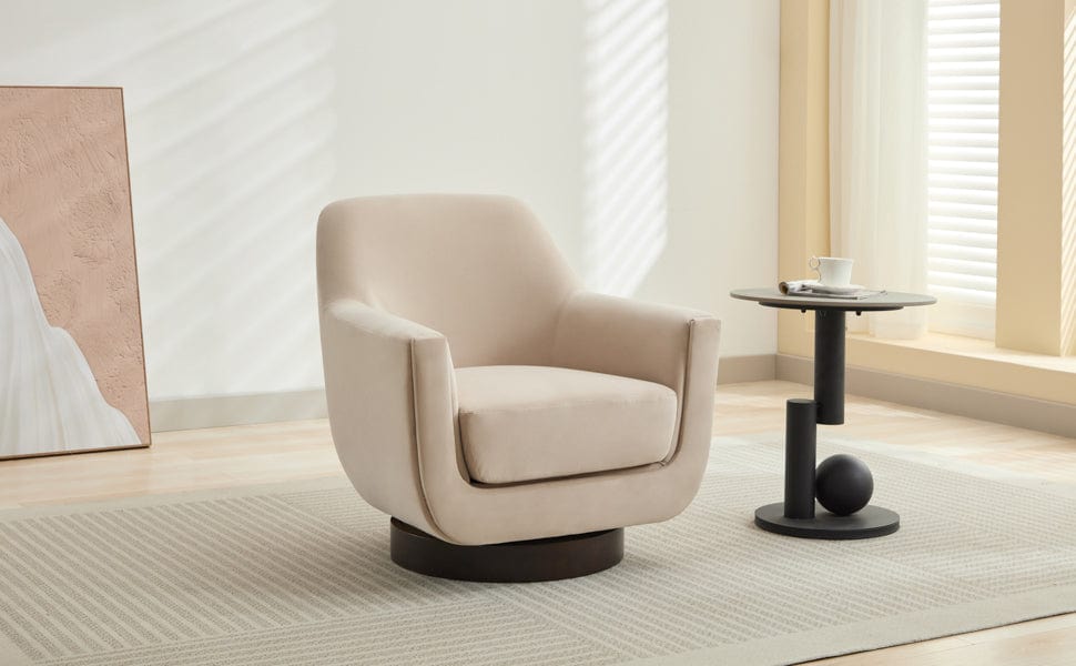 THE FURNITURE CO. Swivel Chair U-shaped Beige Velvet 360° Swivel Accent Chair