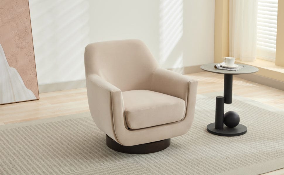 THE FURNITURE CO. Swivel Chair U-shaped Beige Velvet 360° Swivel Accent Chair